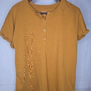 Duluth Trading Co Henley T-shirt Mustard Yellow Short Rolled Cuff Sleeve Large